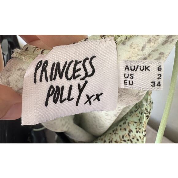 Princess Polly Floral Satin Slip Dress Size 2 Light Green Slit Party Boho Glam - Picture 7 of 8